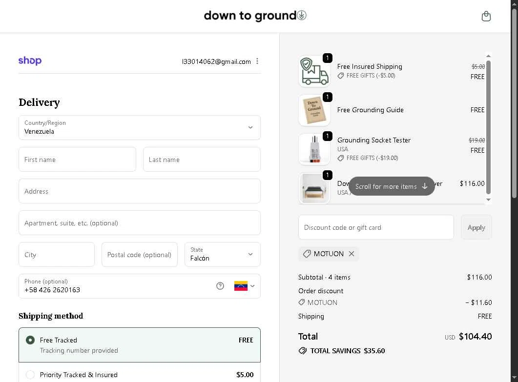 Down To Ground checkout page showing Down To Ground discount code box | Screenshot taken by SimplyCodes community member on Nov 14, 2025