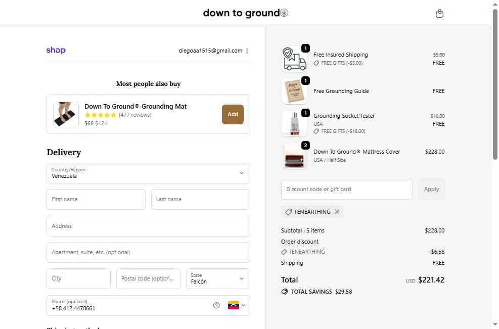 Down To Ground checkout page showing Down To Ground discount code box | Screenshot taken by SimplyCodes community member on Nov 22, 2025
