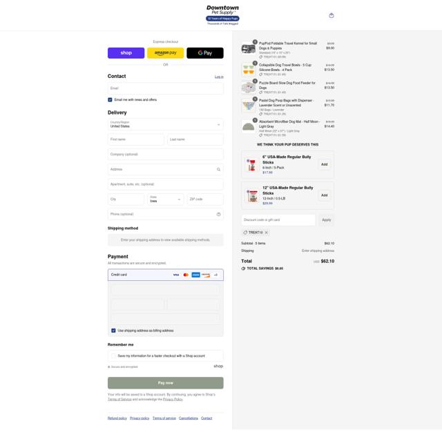 Downtown Pet Supply checkout page showing Downtown Pet Supply coupon code box | Screenshot taken by SimplyCodes community member on Sep 7, 2025