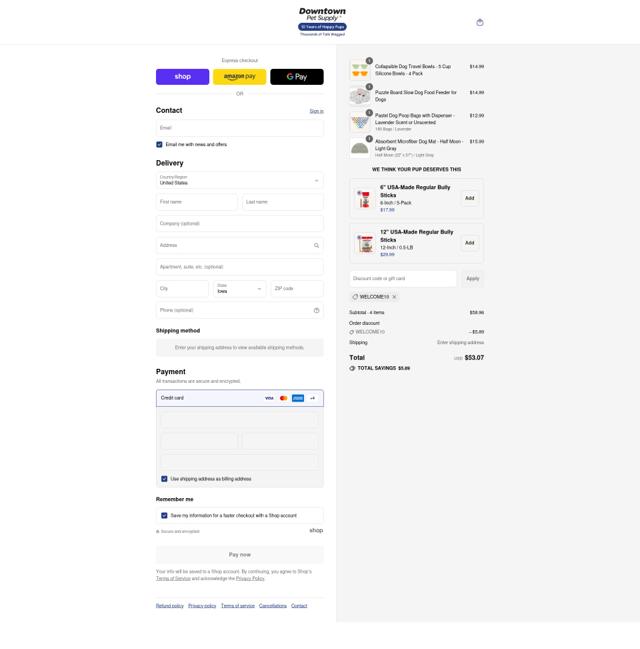 Downtown Pet Supply checkout page showing Downtown Pet Supply coupon code box | Screenshot taken by SimplyCodes community member on Sep 16, 2025