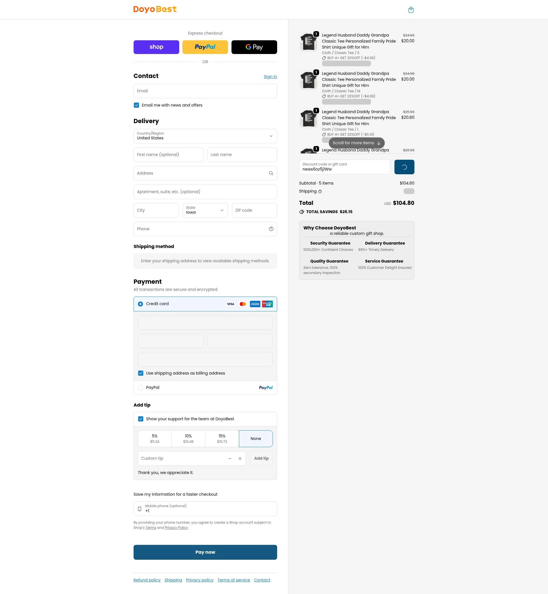 DoyoBest checkout page showing DoyoBest discount code box | Screenshot taken by SimplyCodes community member on Feb 5, 2026