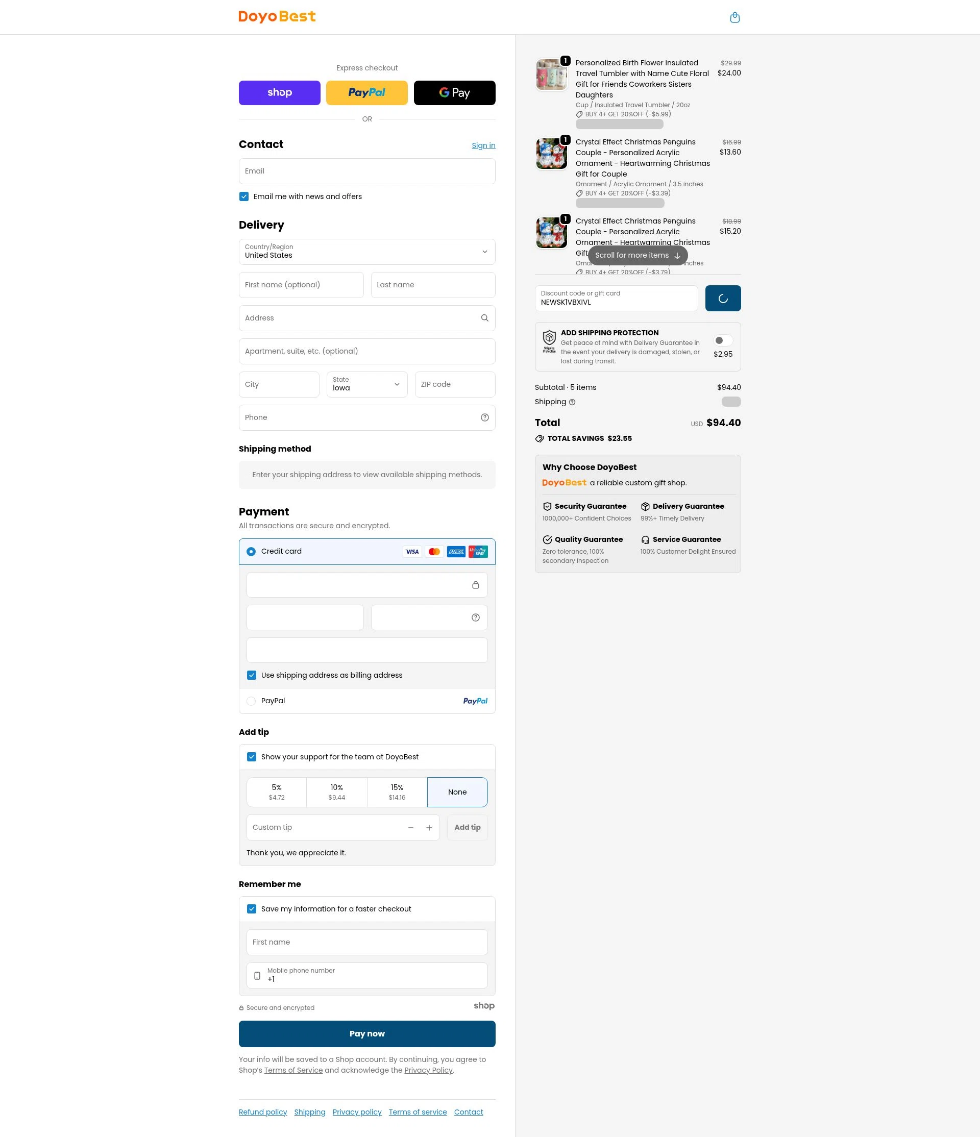DoyoBest checkout page showing DoyoBest discount code box | Screenshot taken by SimplyCodes community member on Jan 18, 2026