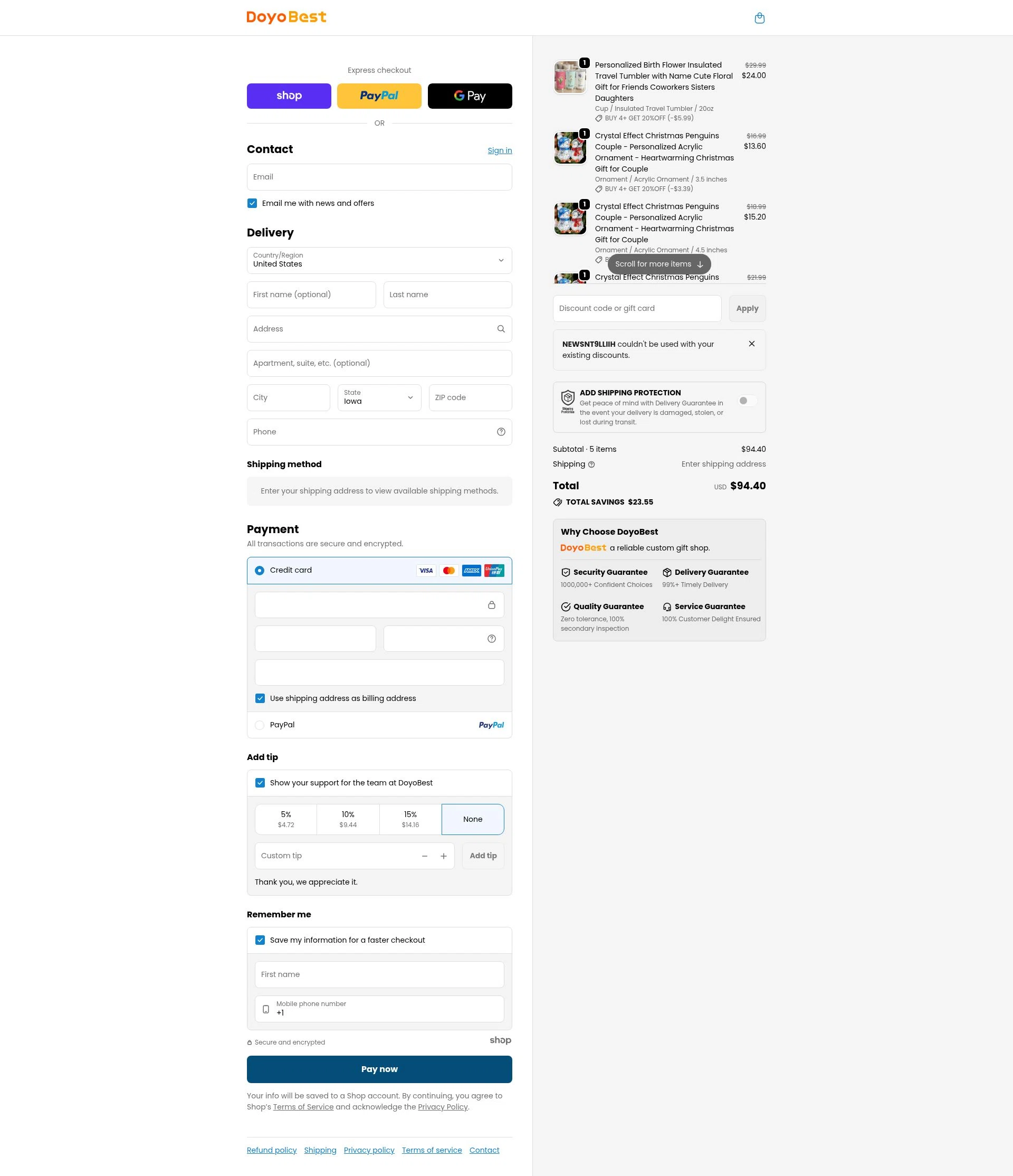 DoyoBest checkout page showing DoyoBest discount code box | Screenshot taken by SimplyCodes community member on Jan 18, 2026