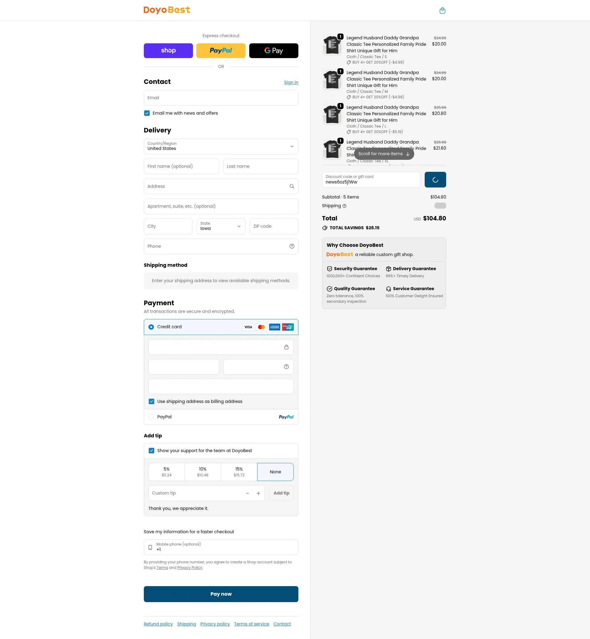 DoyoBest checkout page showing DoyoBest discount code box | Screenshot taken by SimplyCodes community member on Feb 1, 2026