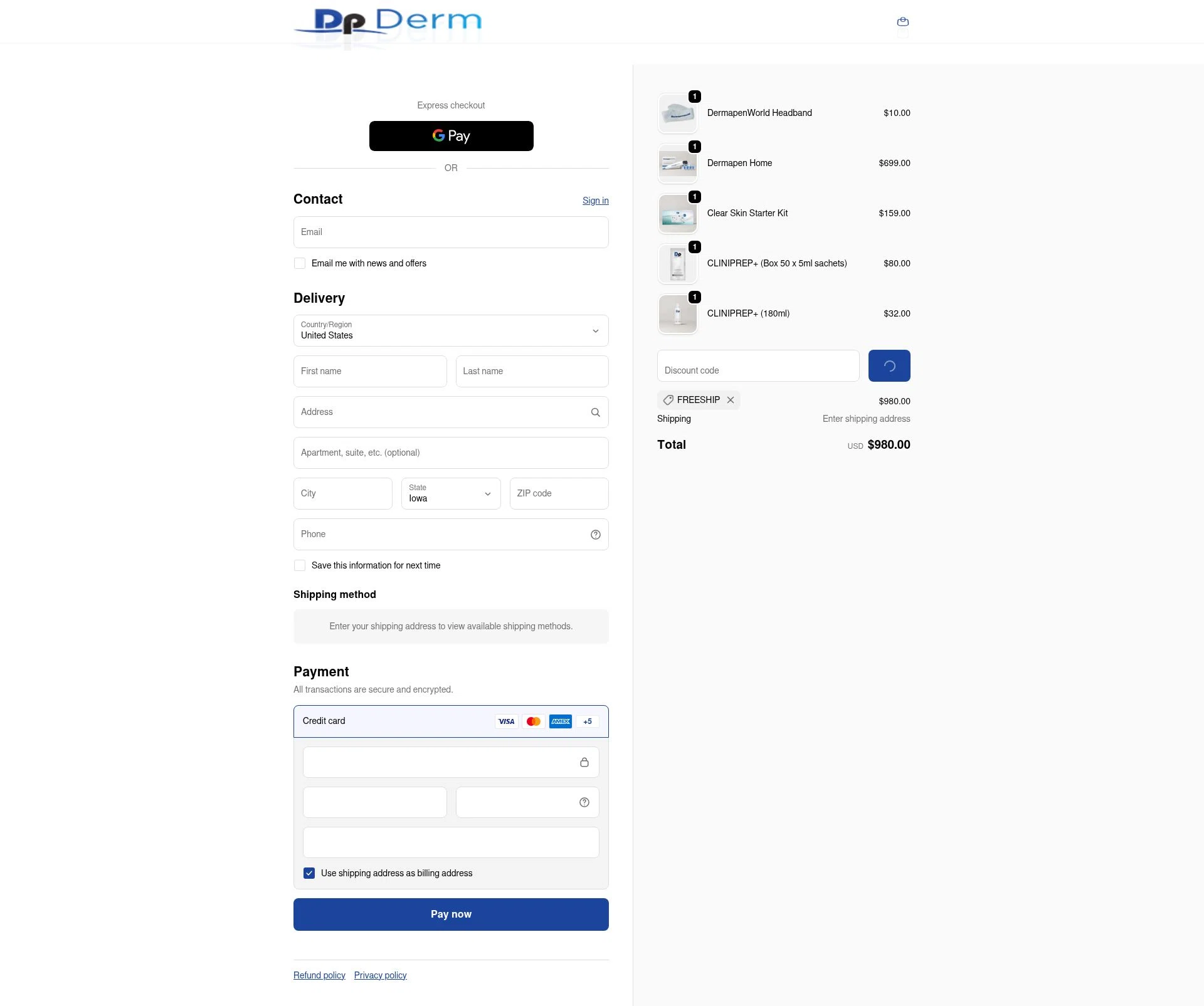 Dp Derm checkout page showing Dp Derm promo code box | Screenshot taken by SimplyCodes community member on Dec 21, 2025