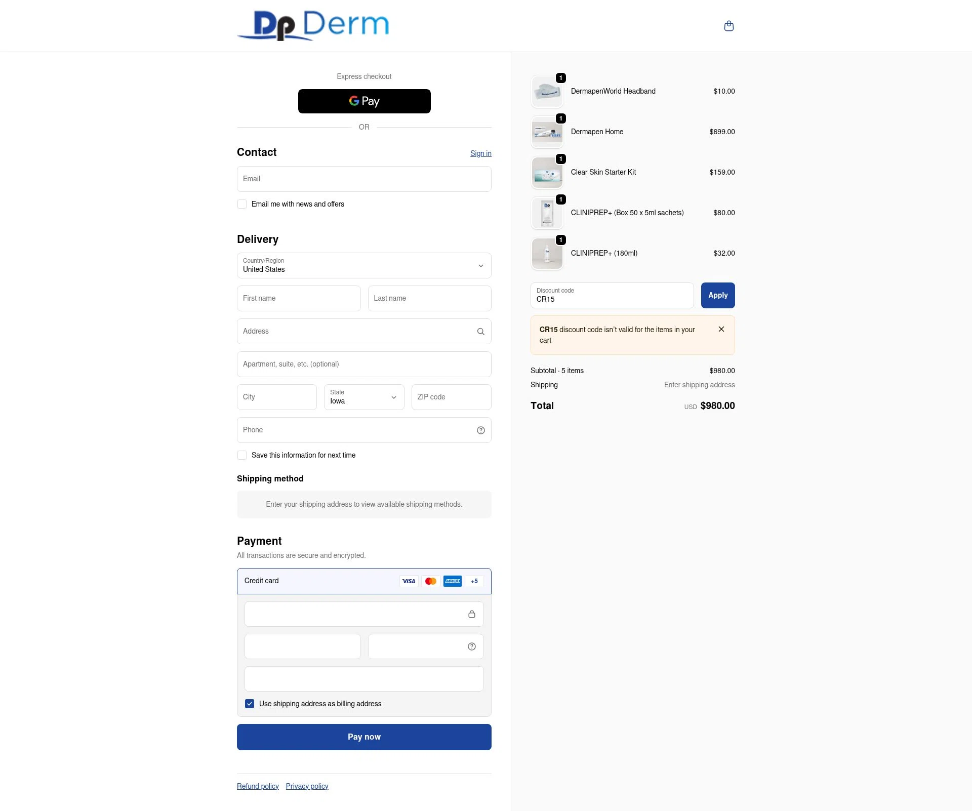 Dp Derm checkout page showing Dp Derm promo code box | Screenshot taken by SimplyCodes community member on Dec 3, 2025