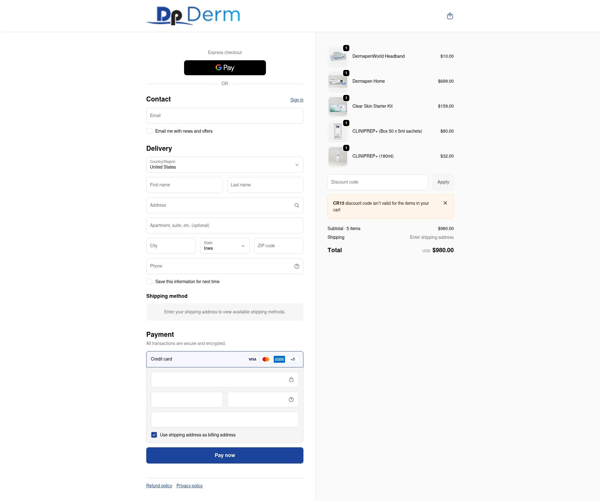 Dp Derm checkout page showing Dp Derm promo code box | Screenshot taken by SimplyCodes community member on Dec 31, 2025
