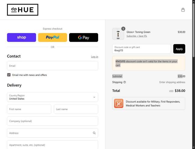 dpHUE checkout page showing dpHUE discount code box | Screenshot taken by SimplyCodes community member on Sep 3, 2025