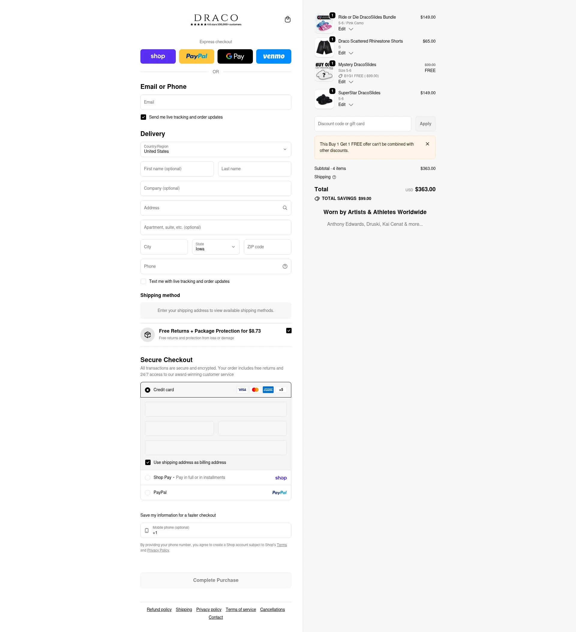 Draco Slides checkout page showing Draco Slides promo code box | Screenshot taken by SimplyCodes community member on Feb 20, 2026