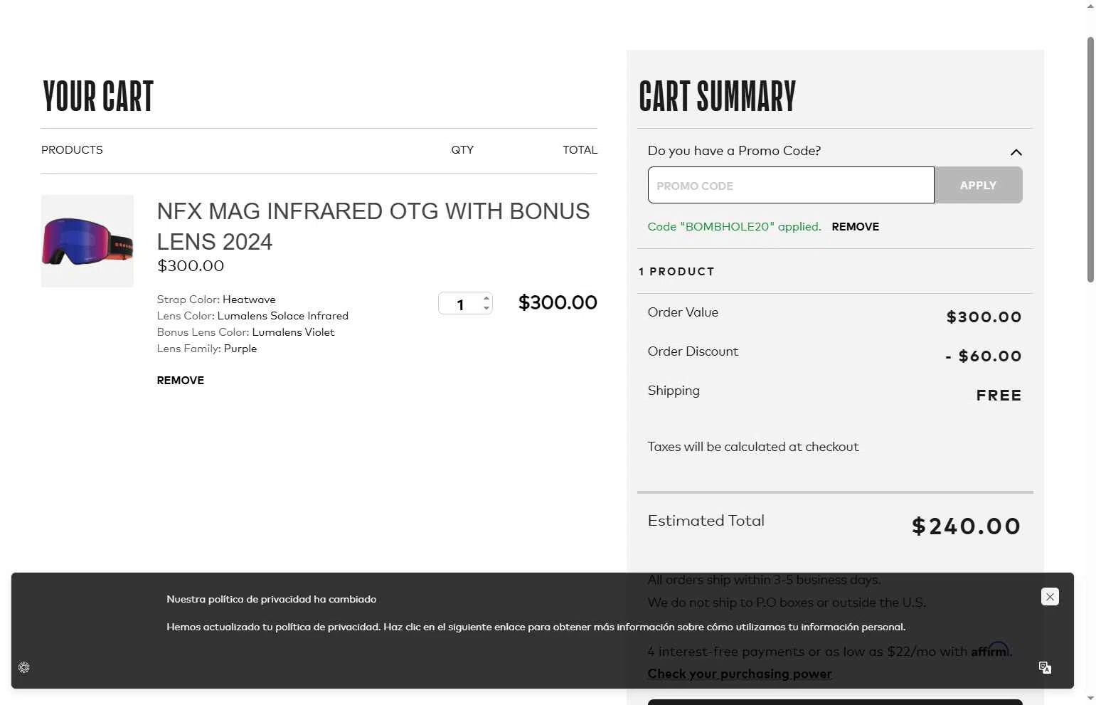 Dragon Alliance checkout page showing Dragon Alliance promo code box | Screenshot taken by SimplyCodes community member on Feb 10, 2026