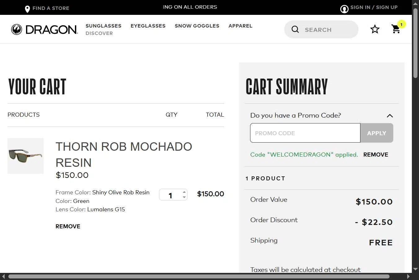 Dragon Alliance checkout page showing Dragon Alliance promo code box | Screenshot taken by SimplyCodes community member on Feb 10, 2026