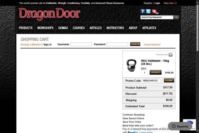 Dragon Door checkout page showing Dragon Door promo code box | Screenshot taken by SimplyCodes community member on Sep 4, 2025