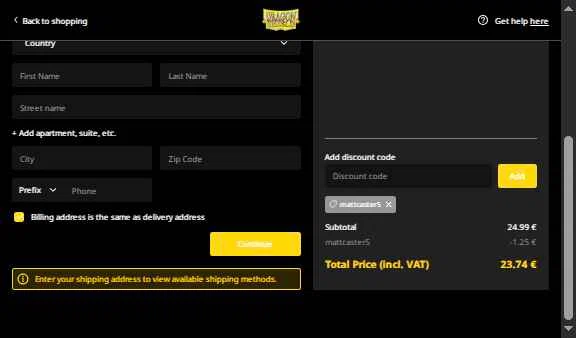 Dragon Shield checkout page showing Dragon Shield discount code box | Screenshot taken by SimplyCodes community member on Feb 7, 2026