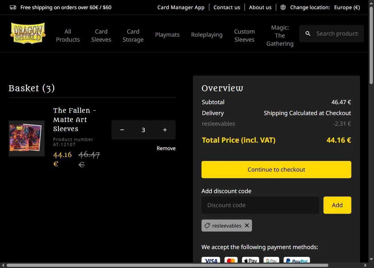 Dragon Shield checkout page showing Dragon Shield discount code box | Screenshot taken by SimplyCodes community member on Jan 16, 2026