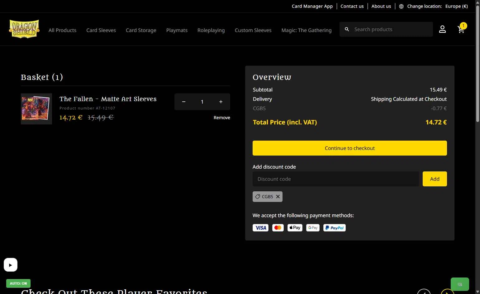 Dragon Shield checkout page showing Dragon Shield discount code box | Screenshot taken by SimplyCodes community member on Jan 16, 2026