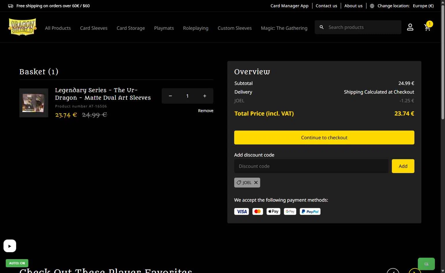 Dragon Shield checkout page showing Dragon Shield discount code box | Screenshot taken by SimplyCodes community member on Jan 17, 2026