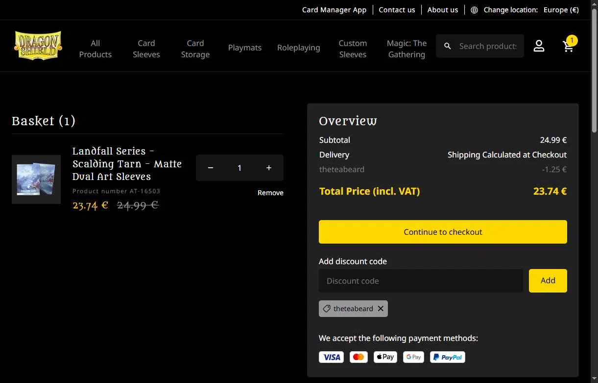 Dragon Shield checkout page showing Dragon Shield discount code box | Screenshot taken by SimplyCodes community member on Jan 16, 2026