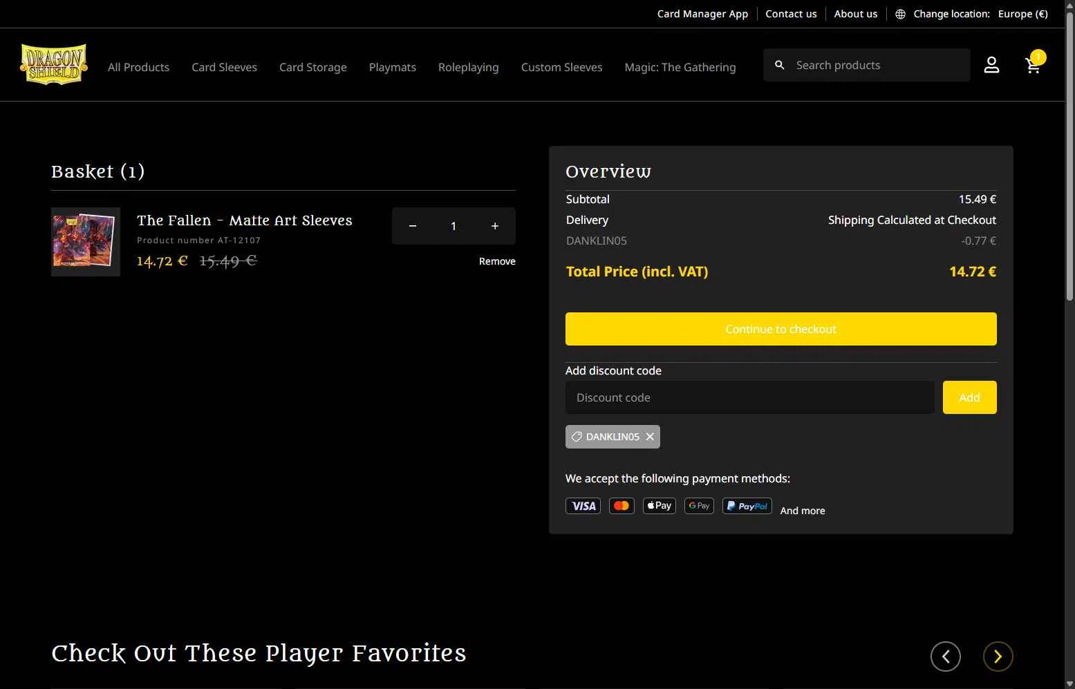 Dragon Shield checkout page showing Dragon Shield discount code box | Screenshot taken by SimplyCodes community member on Jan 16, 2026