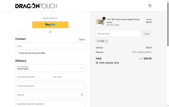 Dragon Touch checkout page showing Dragon Touch coupon code box | Screenshot taken by SimplyCodes community member on Sep 21, 2025