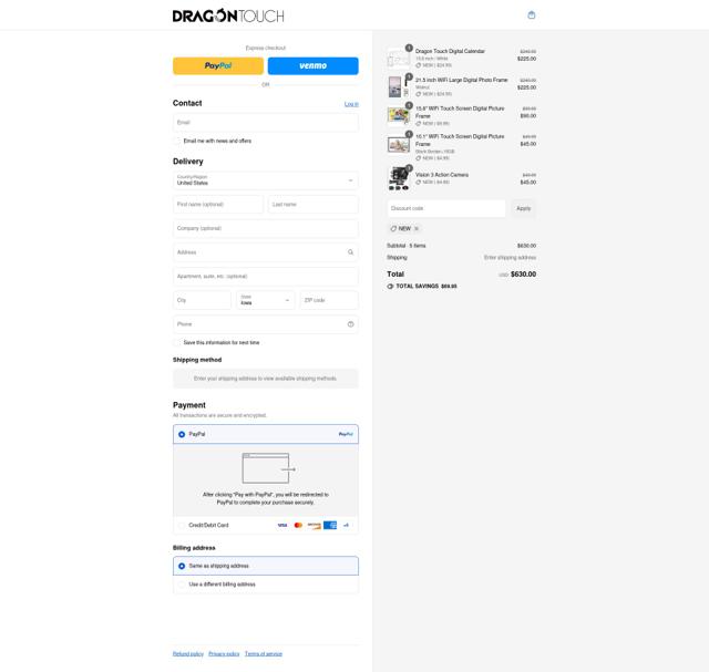 Dragon Touch checkout page showing Dragon Touch coupon code box | Screenshot taken by SimplyCodes community member on Sep 8, 2025