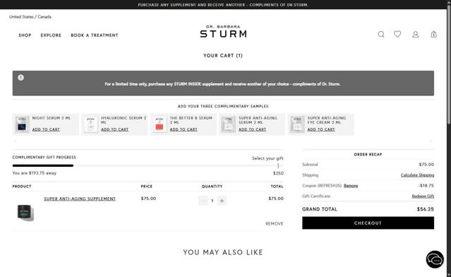 Dr. Barbara Sturm checkout page showing Dr. Barbara Sturm discount code box | Screenshot taken by SimplyCodes community member on Jul 29, 2025