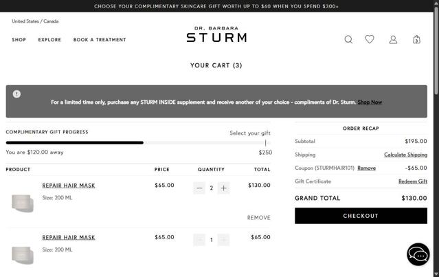 Dr. Barbara Sturm checkout page showing Dr. Barbara Sturm discount code box | Screenshot taken by SimplyCodes community member on Aug 20, 2025