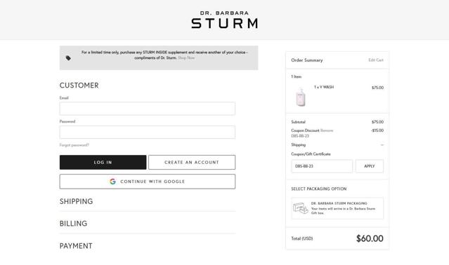 Dr. Barbara Sturm checkout page showing Dr. Barbara Sturm discount code box | Screenshot taken by SimplyCodes community member on Aug 6, 2025