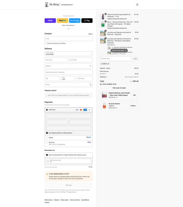 Dr. Berg checkout page showing Dr. Berg coupon code box | Screenshot taken by SimplyCodes community member on Sep 12, 2025
