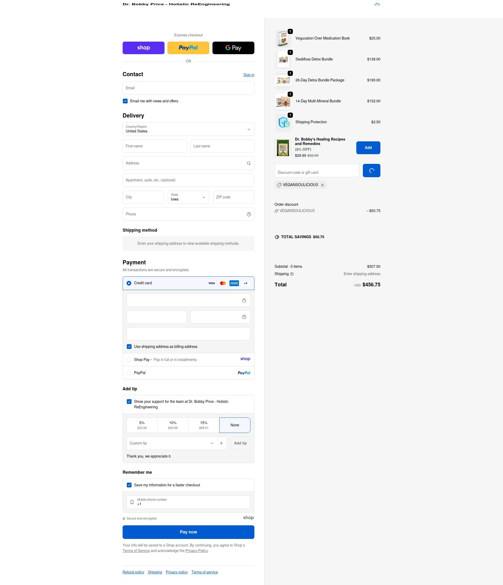 Dr. Bobby Price checkout page showing Dr. Bobby Price discount code box | Screenshot taken by SimplyCodes community member on Jan 10, 2026