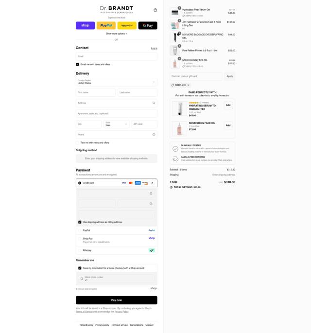 Dr. Brandt Skincare checkout page showing Dr. Brandt Skincare promo code box | Screenshot taken by SimplyCodes community member on Aug 30, 2025