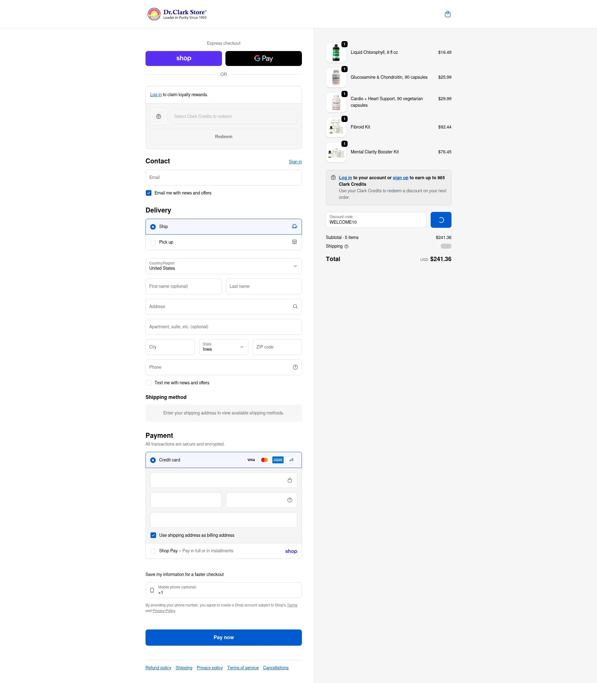 Dr. Clark Store checkout page showing Dr. Clark Store discount code box | Screenshot taken by SimplyCodes community member on Feb 5, 2026