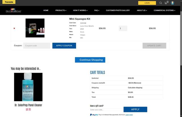 Dr ColorChip checkout page showing Dr ColorChip coupon code box | Screenshot taken by SimplyCodes community member on Sep 7, 2025