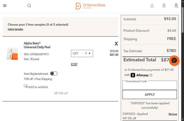 Dr. Dennis Gross checkout page showing Dr. Dennis Gross coupon code box | Screenshot taken by SimplyCodes community member on Jun 17, 2025