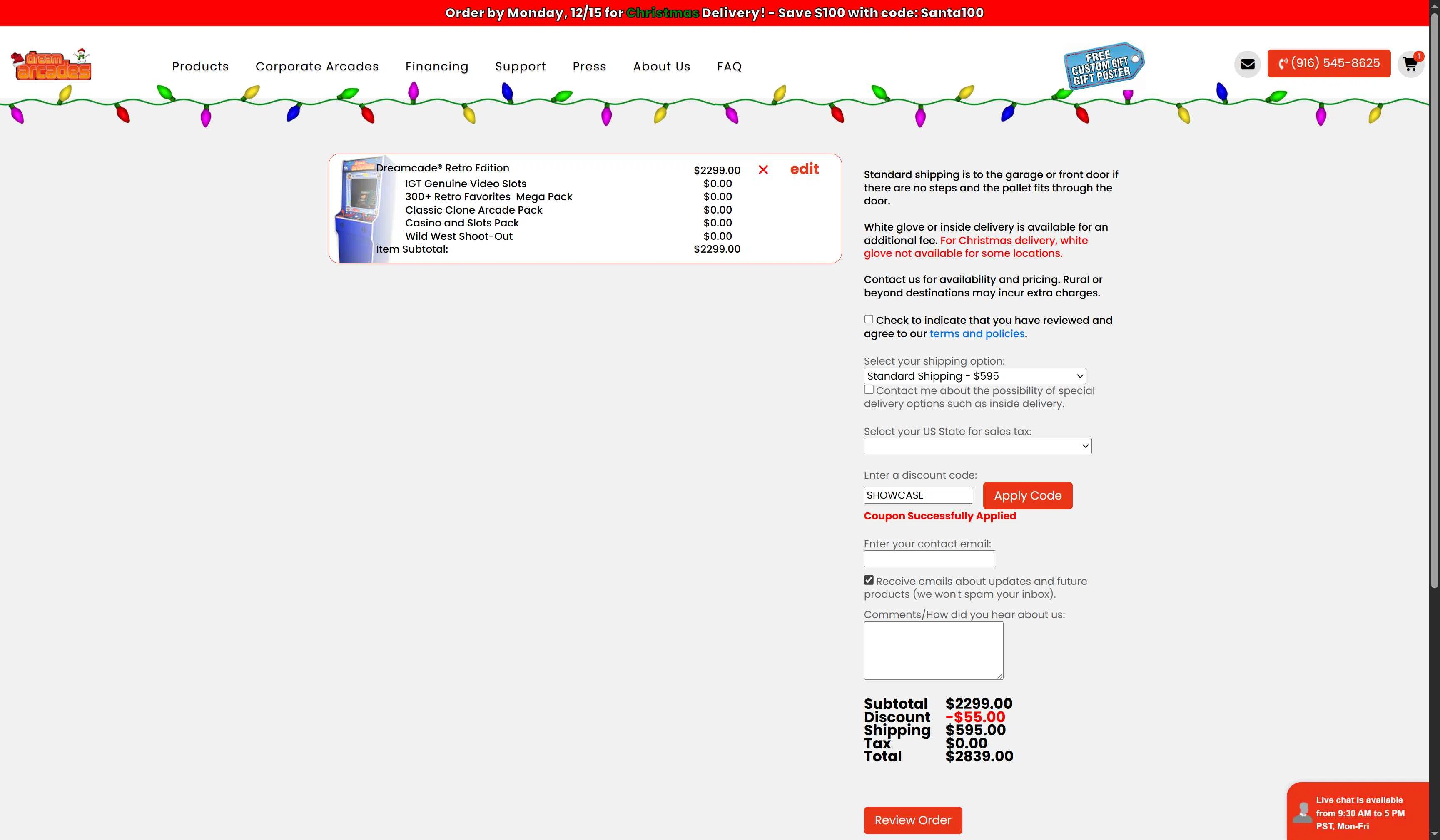 Dream Arcades checkout page showing Dream Arcades discount code box | Screenshot taken by SimplyCodes community member on Dec 15, 2025