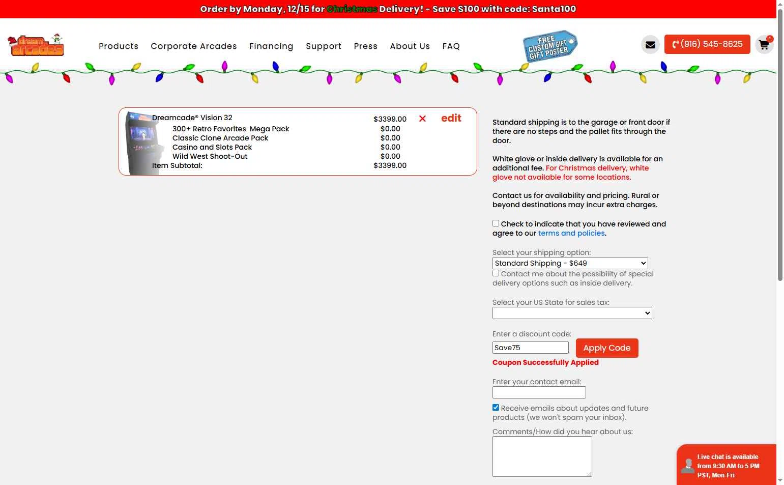 Dream Arcades checkout page showing Dream Arcades discount code box | Screenshot taken by SimplyCodes community member on Dec 15, 2025