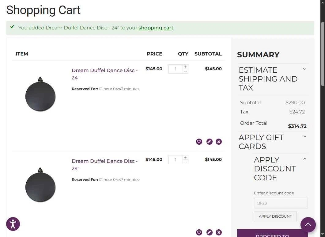 Dream Duffel checkout page showing Dream Duffel discount code box | Screenshot taken by SimplyCodes community member on Dec 16, 2025