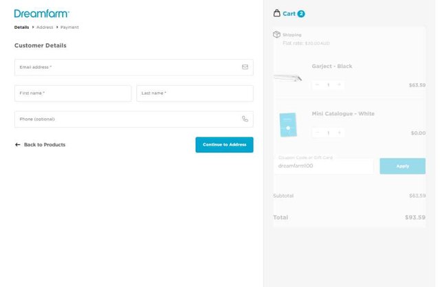 Dreamfarm checkout page showing Dreamfarm coupon code box | Screenshot taken by SimplyCodes community member on Aug 29, 2025