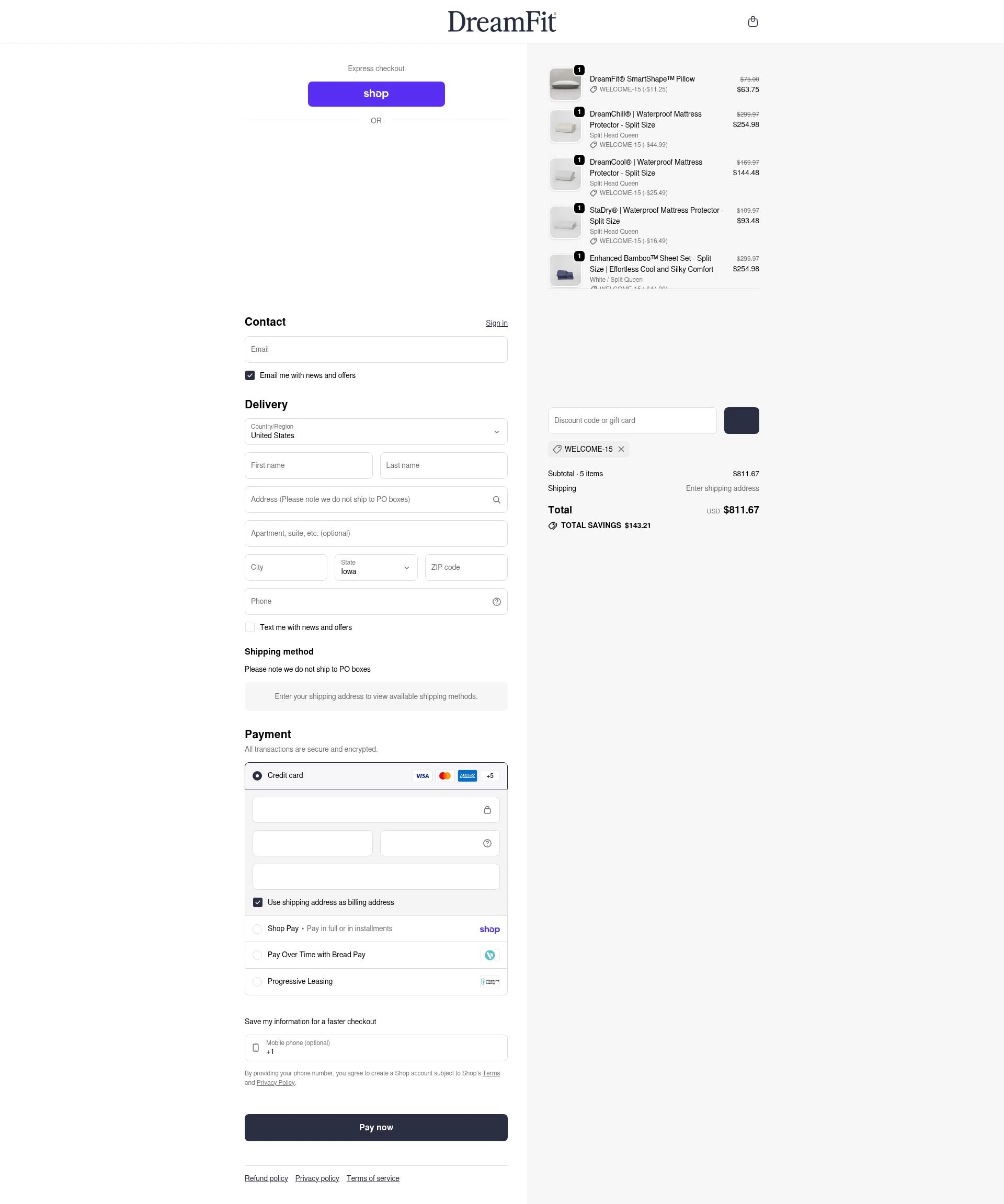 DreamFit checkout page showing DreamFit coupon code box | Screenshot taken by SimplyCodes community member on Feb 7, 2026