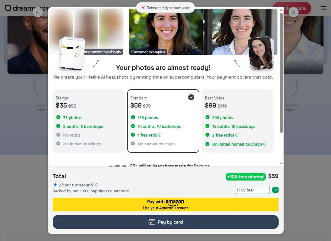 Dreamwave AI checkout page showing Dreamwave AI discount code box | Screenshot taken by SimplyCodes community member on Jan 5, 2026