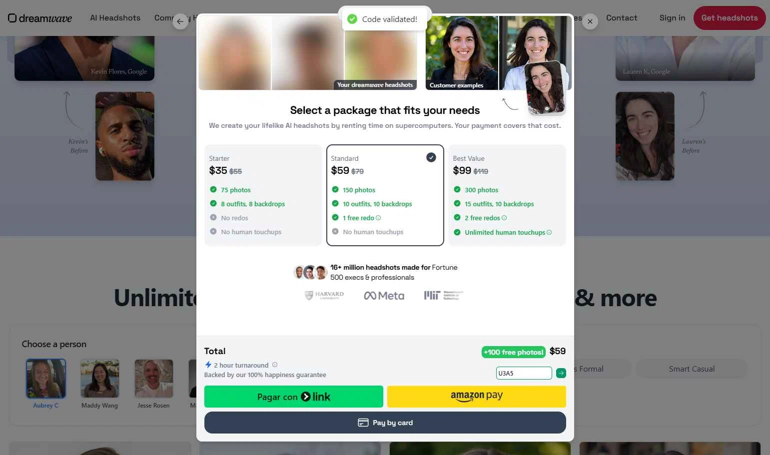 Dreamwave AI checkout page showing Dreamwave AI discount code box | Screenshot taken by SimplyCodes community member on Jul 30, 2025