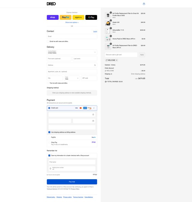 Dreo checkout page showing Dreo discount code box | Screenshot taken by SimplyCodes community member on Sep 6, 2025