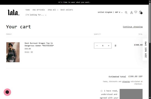 Dressed In Lala checkout page showing Dressed In Lala discount code box | Screenshot taken by SimplyCodes community member on Aug 29, 2025
