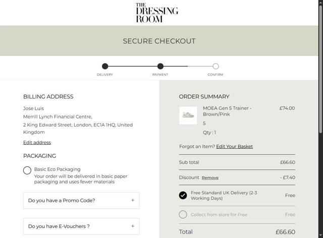 The Dressing Room checkout page showing The Dressing Room promo code box | Screenshot taken by SimplyCodes community member on Jul 17, 2025