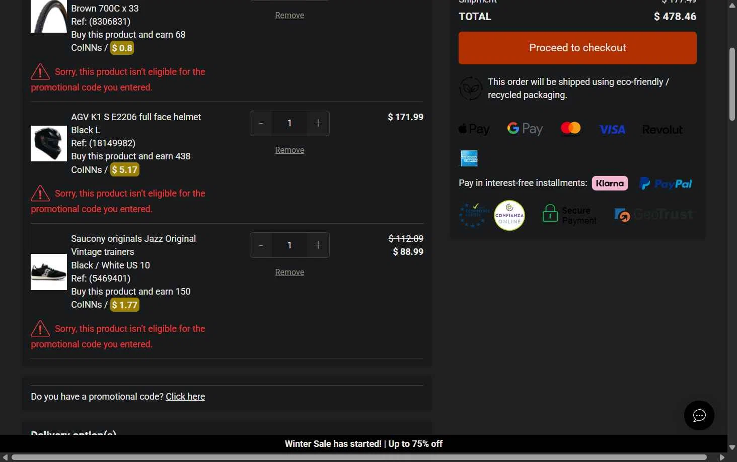 Dressinn checkout page showing Dressinn promo code box | Screenshot taken by SimplyCodes community member on Dec 27, 2025