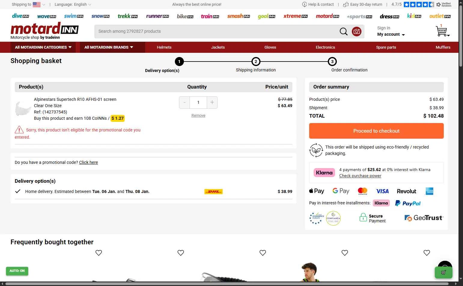 Dressinn checkout page showing Dressinn promo code box | Screenshot taken by SimplyCodes community member on Dec 25, 2025