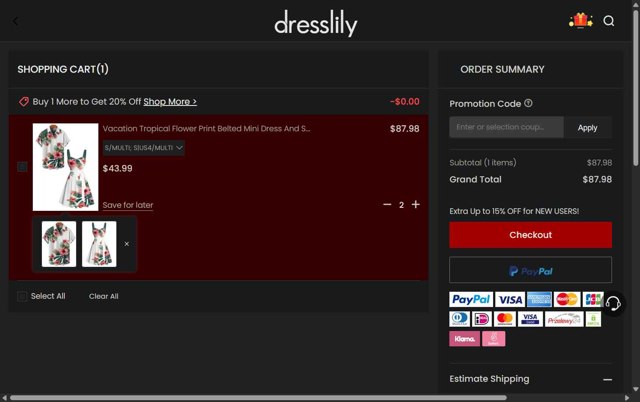 Dresslily checkout page showing Dresslily promo code box | Screenshot taken by SimplyCodes community member on Aug 19, 2025