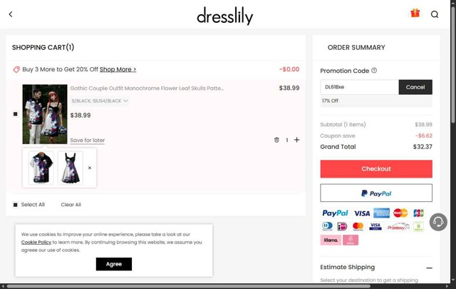Dresslily checkout page showing Dresslily promo code box | Screenshot taken by SimplyCodes community member on Aug 23, 2025