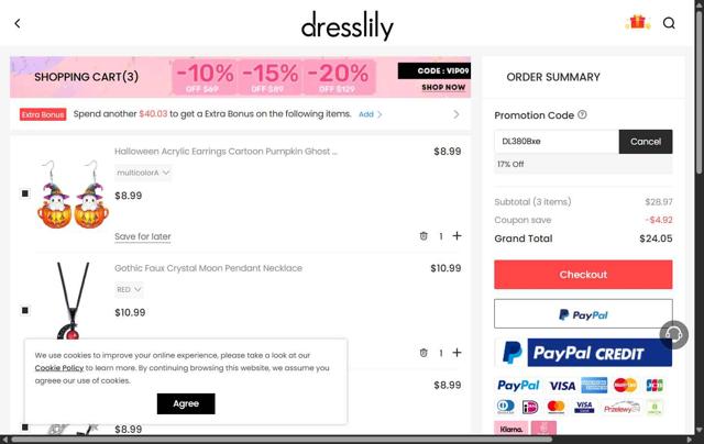 Dresslily checkout page showing Dresslily promo code box | Screenshot taken by SimplyCodes community member on Sep 6, 2025