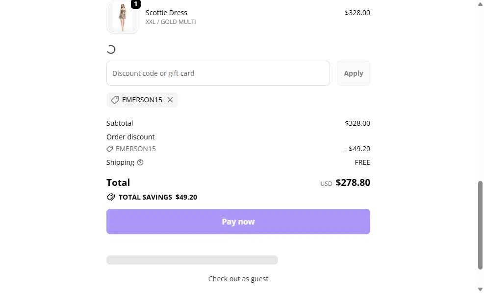 Dress the Population checkout page showing Dress the Population coupon code box | Screenshot taken by SimplyCodes community member on Jan 31, 2026