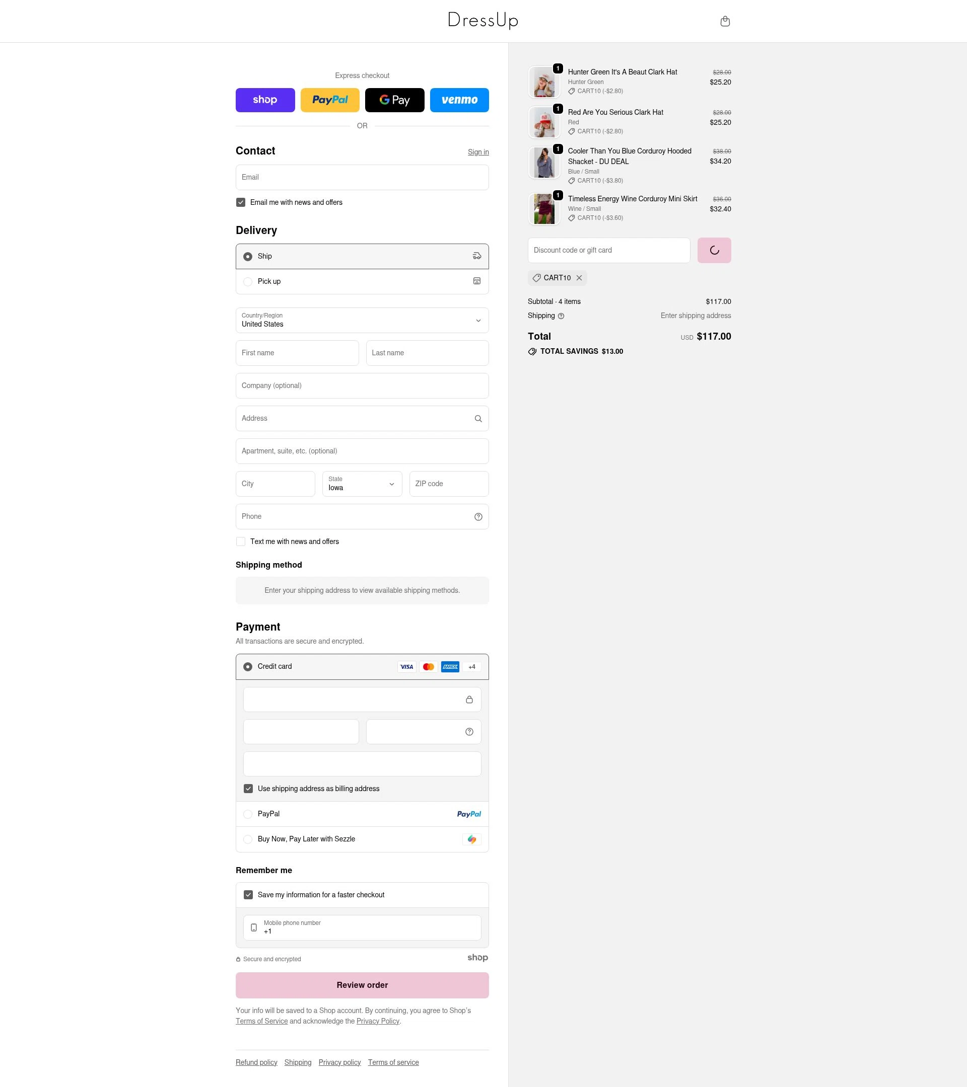 Dress Up checkout page showing Dress Up coupon code box | Screenshot taken by SimplyCodes community member on Dec 23, 2025